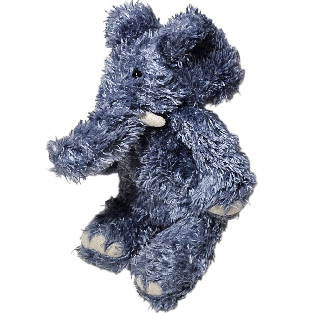 RARE Jellycat Edmund Elephant Small Bunglie Navy Gray Blue Plush 7" Shaggy Hairy